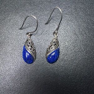 Sterling Blue Lapis Teardrop Stone Dangle Earrings - Elegant Women Jewelry